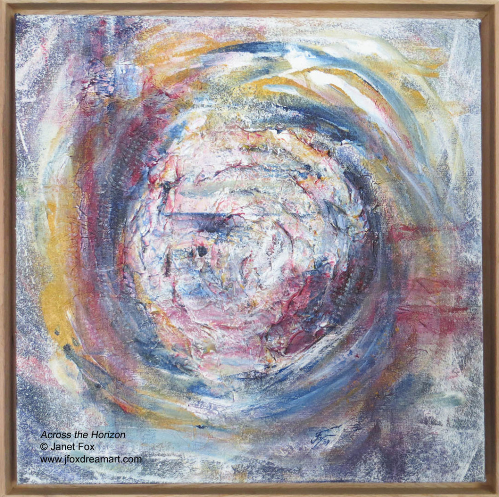 Image of a mixed media painting by Janet Fox titled "Across the Horizon."