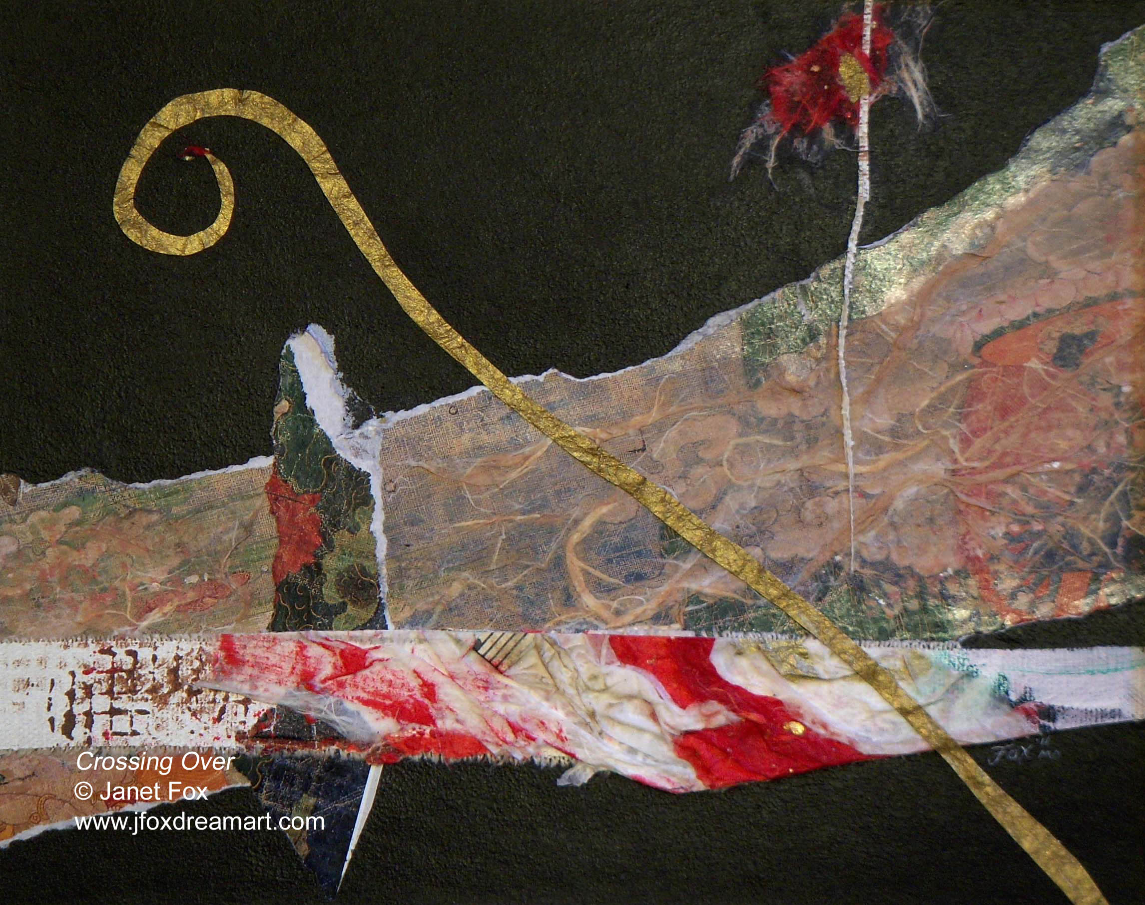 Image of a mixed media painting by Janet Fox titled "Crossing Over."