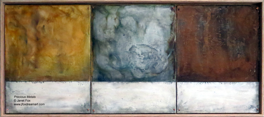 Image of an encaustic painting by Janet Fox titled "Precious Metals."