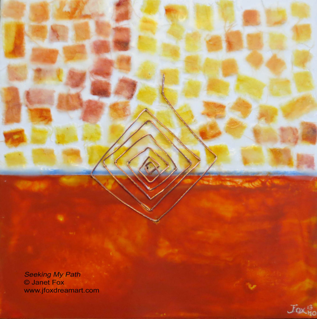 Image of an encaustic painting by Janet Fox titled "Seeking My Path."