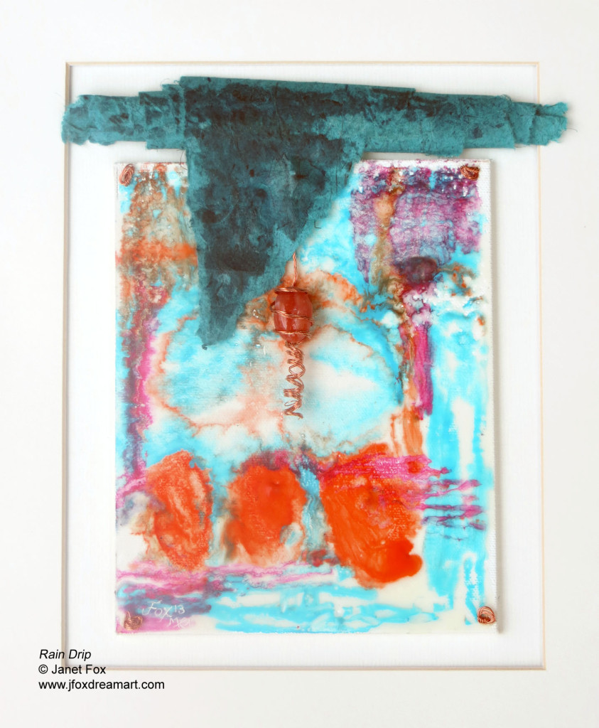 Image of an encaustic mixed media painting by Janet Fox titled "Rain Drip."