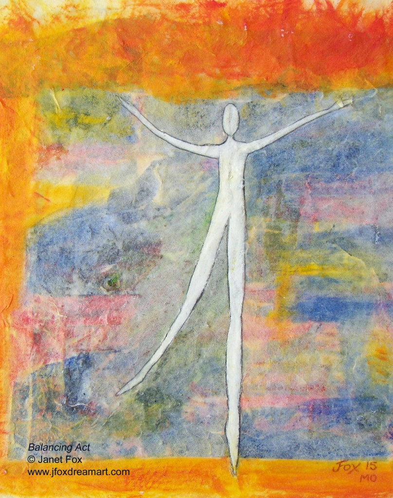 Image of a mixed media painting by Janet Fox titled "Balancing Act II."