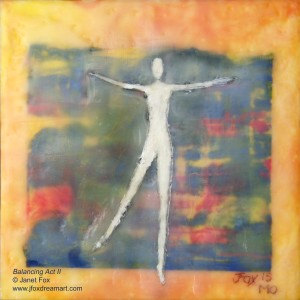 Image of an encaustic painting by Janet Fox titled "Balancing Act."