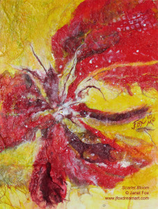 Image of a mixed media painting by Janet Fox titled "Scarlet Bloom."