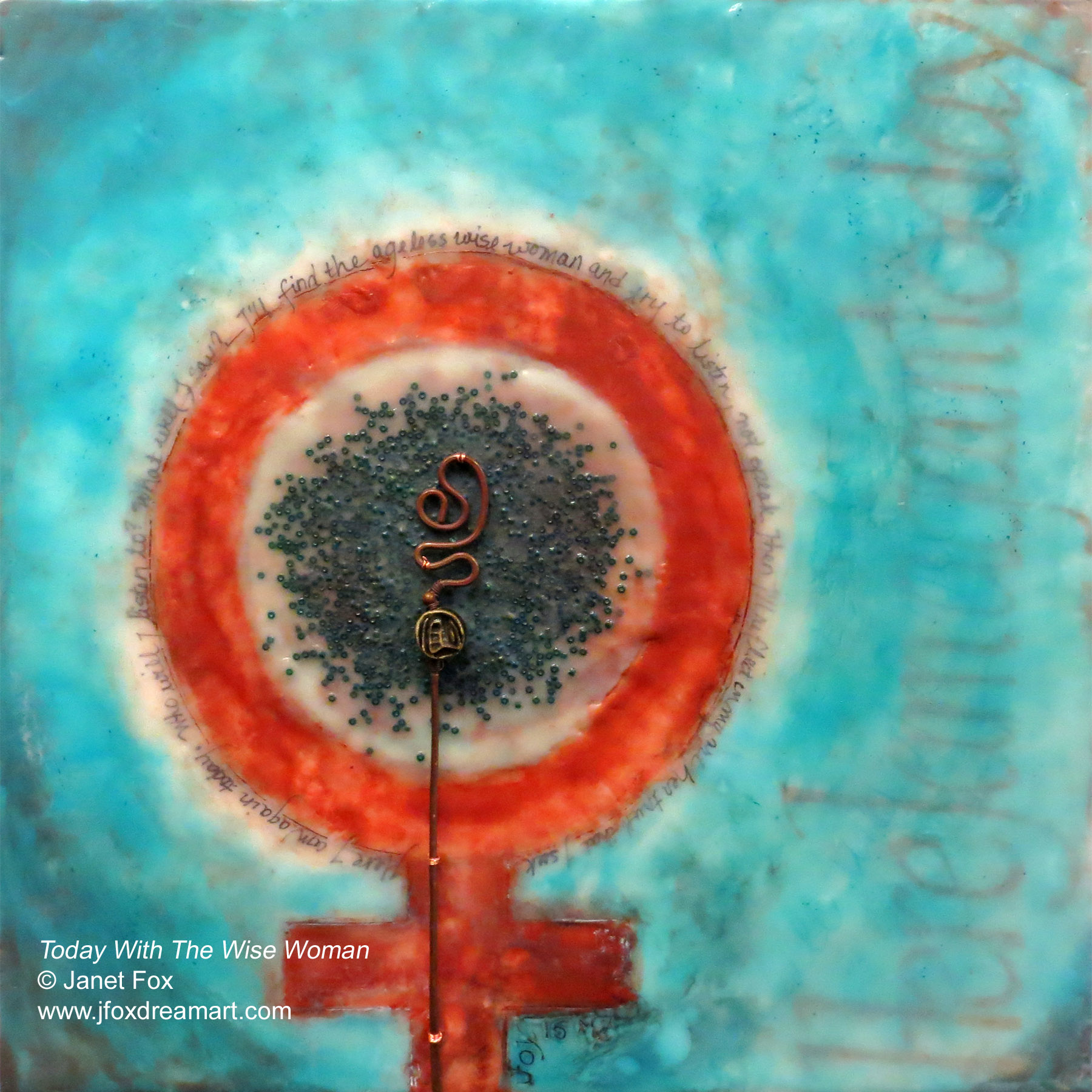 Image of an encaustic painting by Janet Fox titled "Today With The Wise Woman."