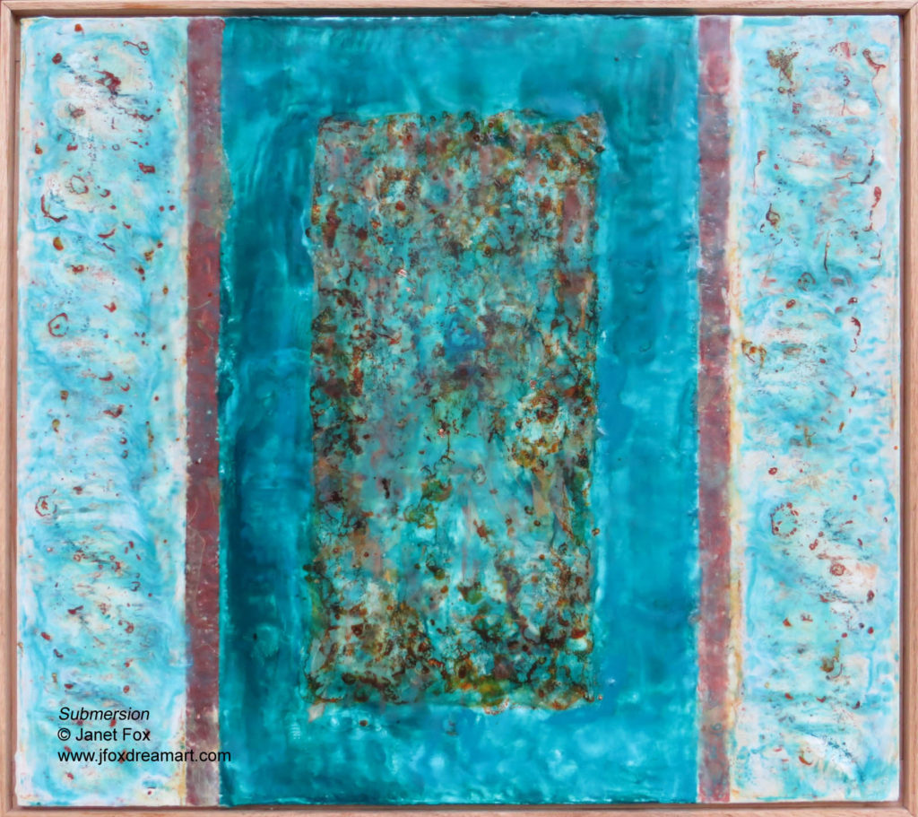 Image of an encaustic painting by Janet Fox titled "Submersion," previously "Submerged."