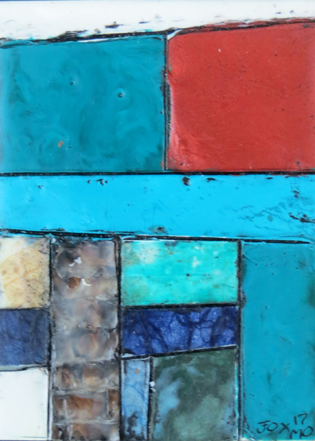 Image of a mini encaustic painting by Janet Fox titled "Southwest Turquoise."