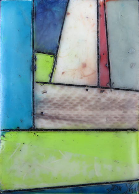 Image of a mini encaustic painting by Janet Fox titled "Southwest Limep."