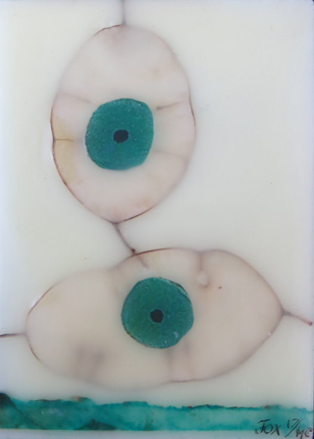 Image of a mini encaustic painting by Janet Fox titled "Looking Sideways."