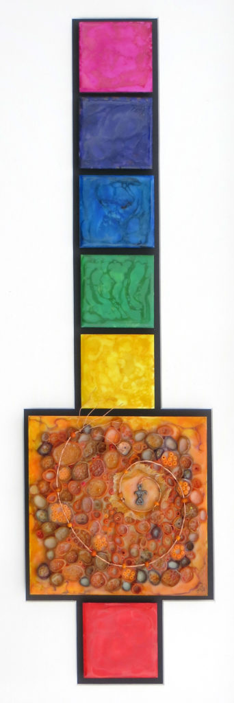 Seven panel image of an encaustic mixed media painting by Janet Fox titled "She Chi."
