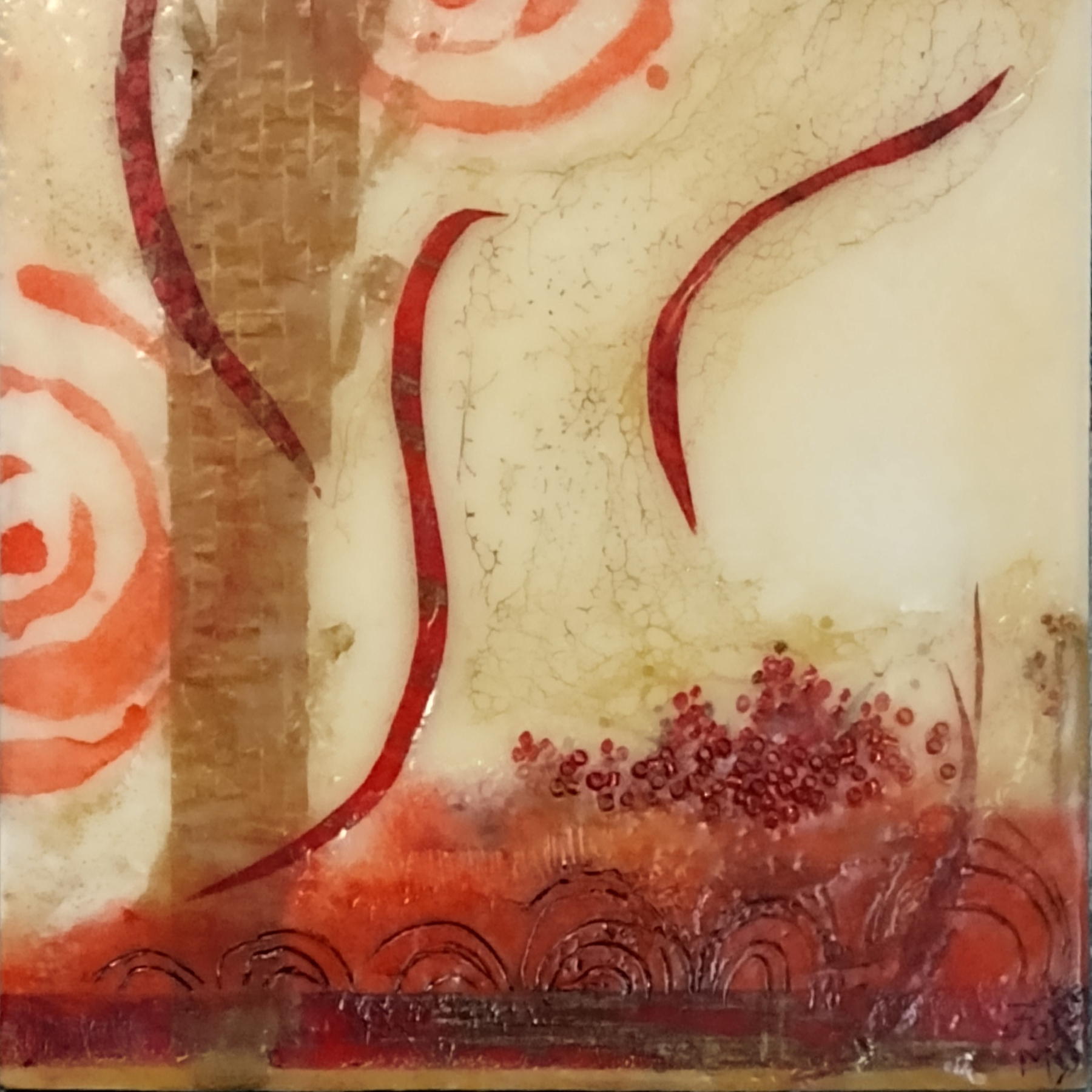 "Taking Flight" a 6" X 6" encaustic mixed-media encaustic snake energy/healing themed painting by Janet Fox